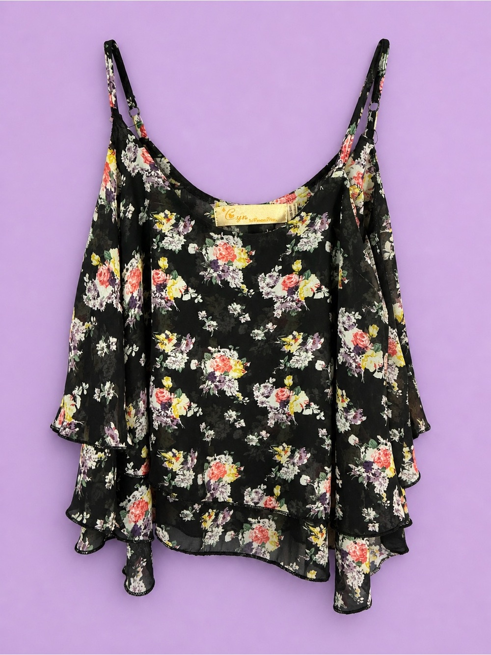 Floral Black Layered Spaghetti Strap Top